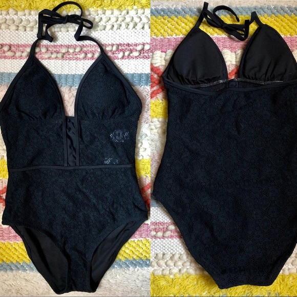 Crochet Halter One Piece Swimsuit - Picture 2 of 4